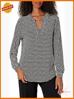 Long Sleeve V-Neck Tunic Shirt, Regular Fit, Polyester Blend